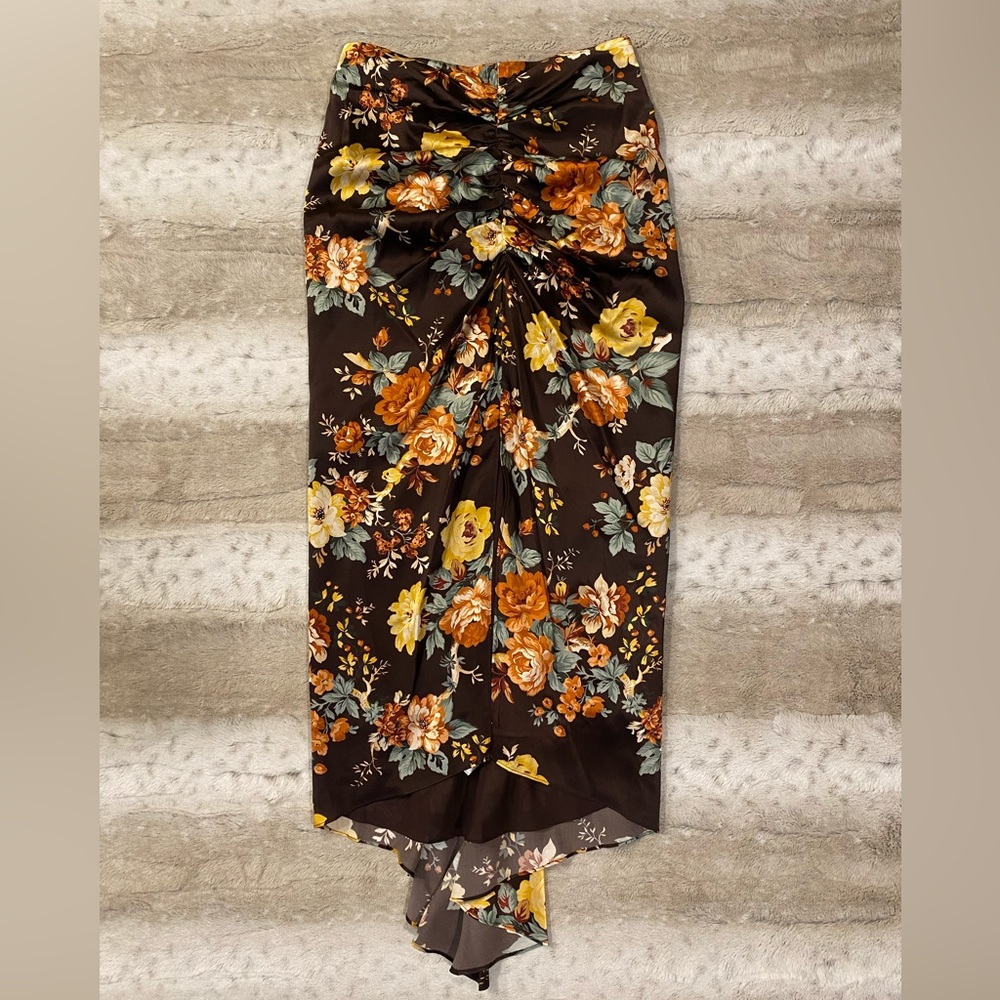Veronica Beard💕Pixie Floral Silk Midi Skirt in Oxblood Multi Size 2 - Picture 6 of 15